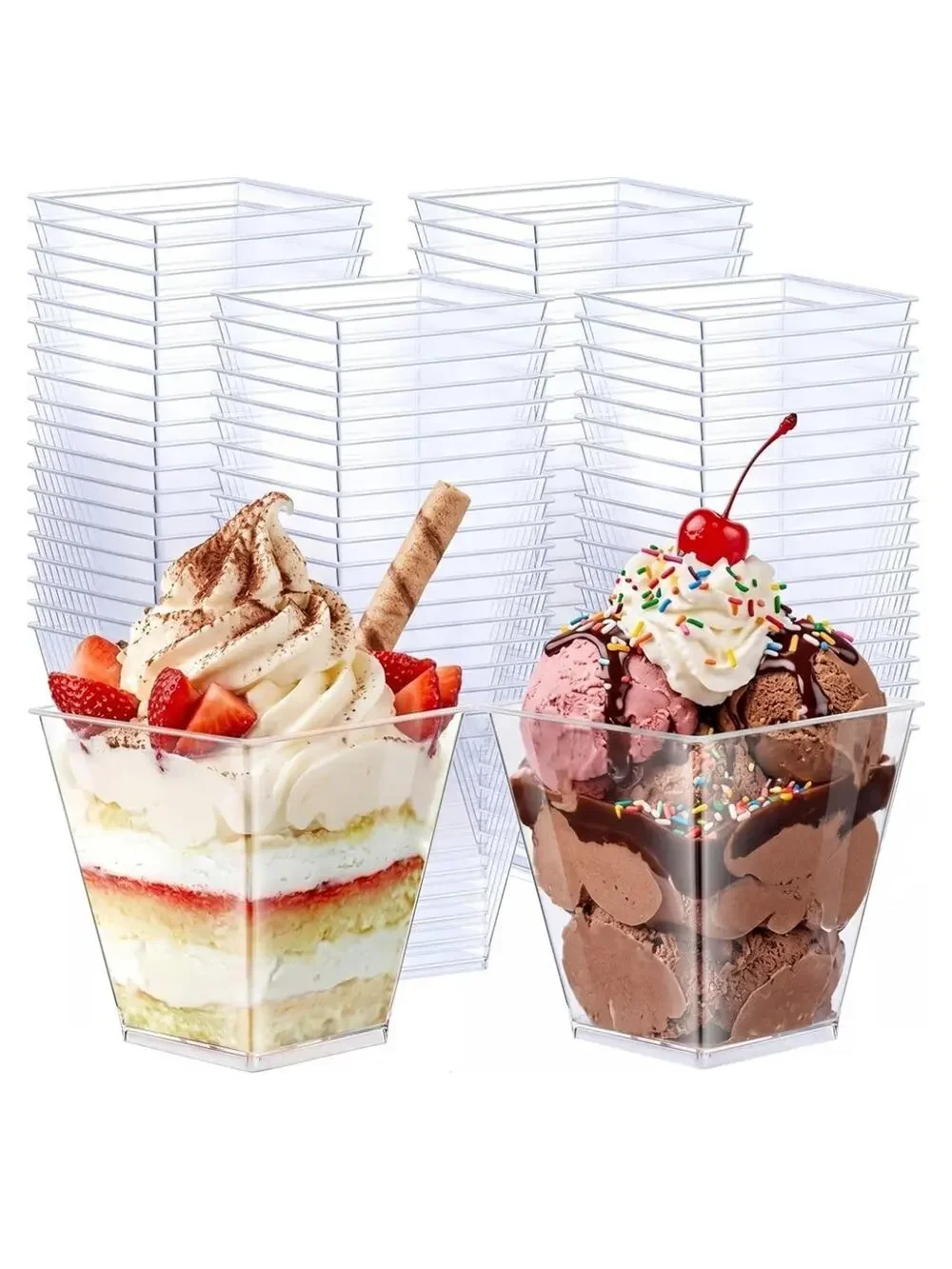 100 Pack 8 Oz Square Plastic Cups, Appetizer Dessert Clear Plastic, Disposable